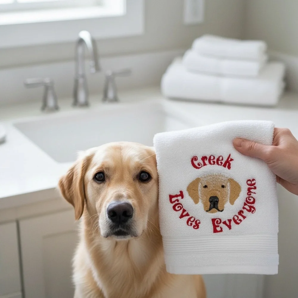 Hand Cat Personalized Embroidered Towel with your Pet’s name. Dog cat fish
